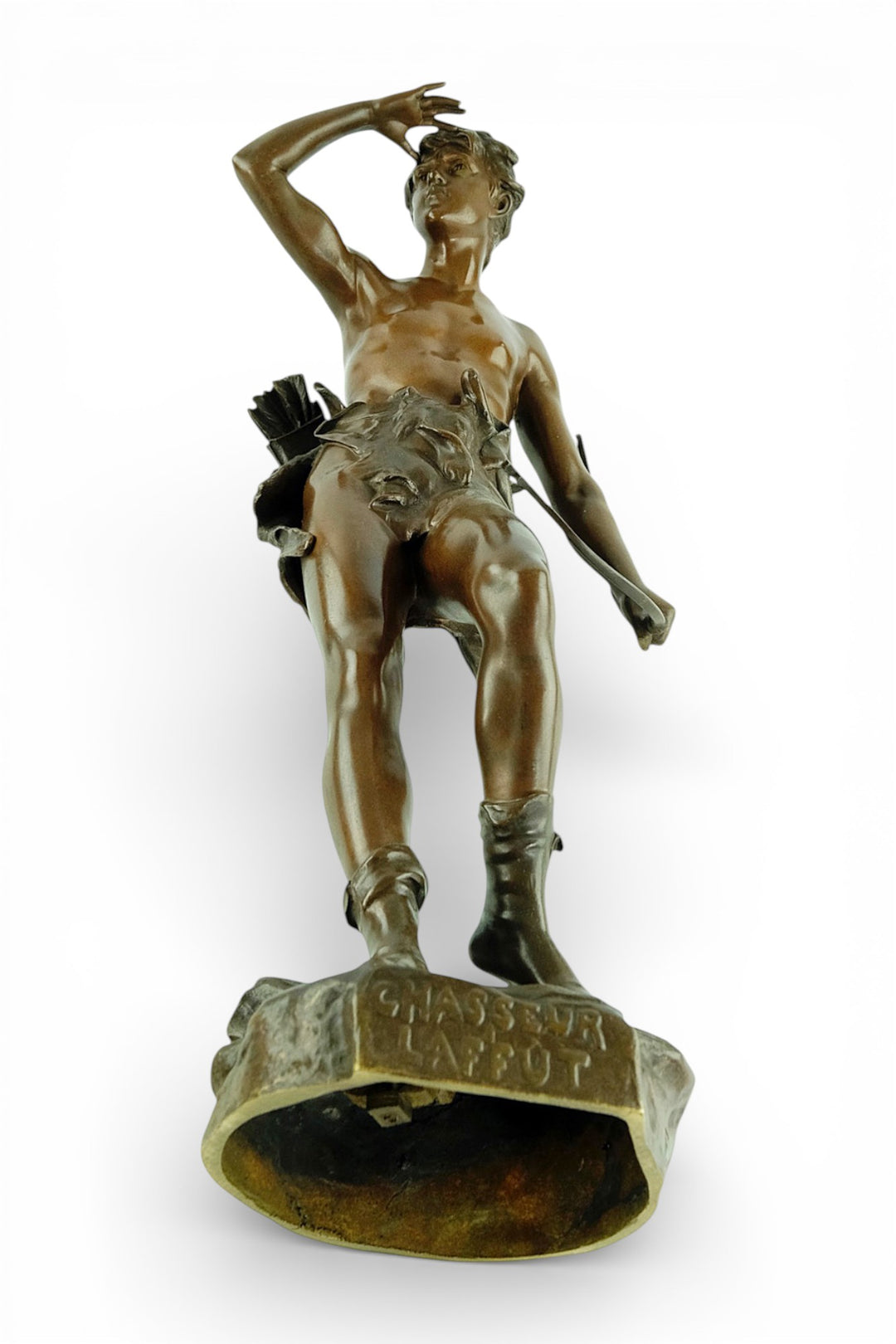 Antiek bronzen beeld 'Chasseur à l’Affût' door Eugène Marioton