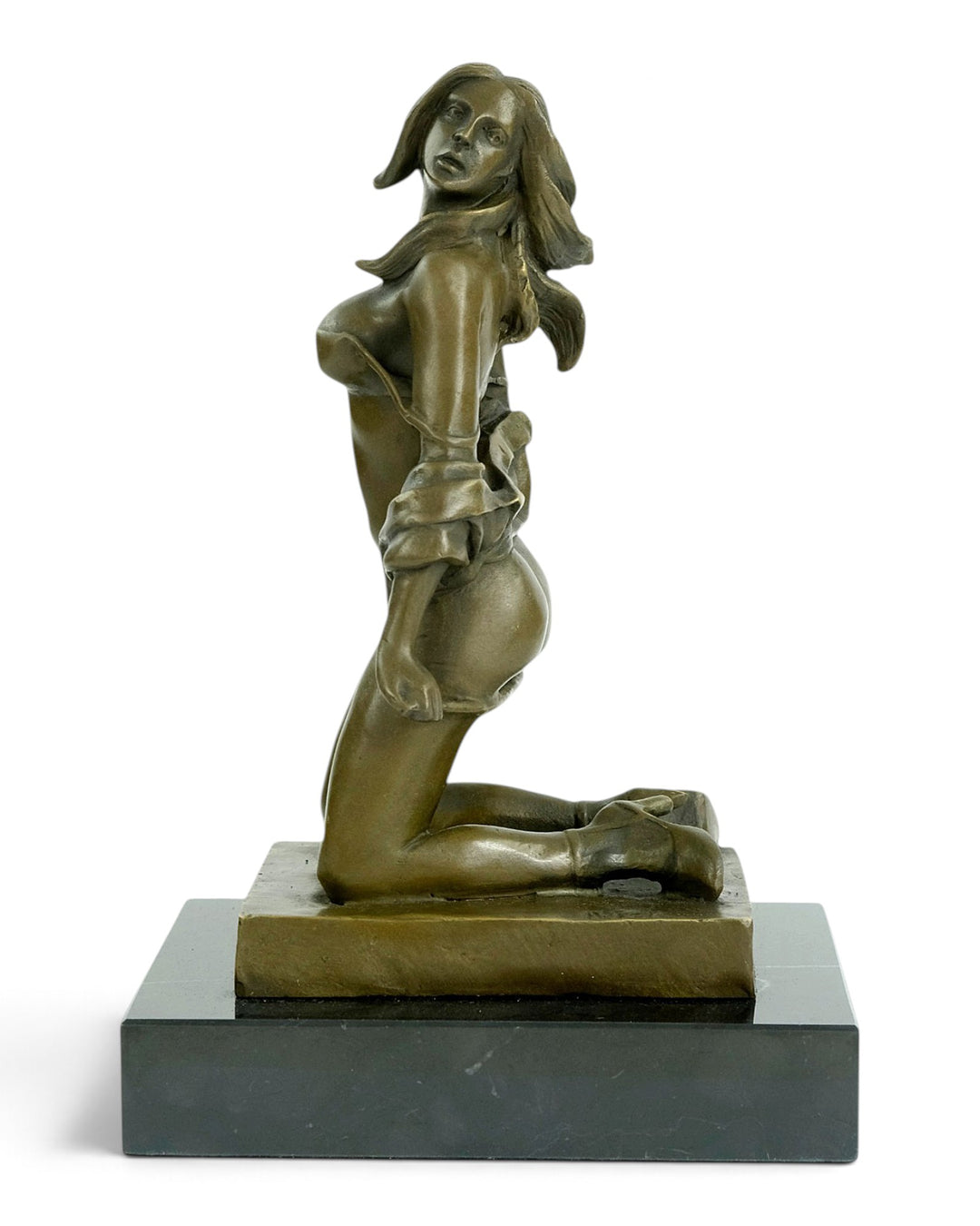 Bronzeskulptur einer verführerisch knienden Frau 