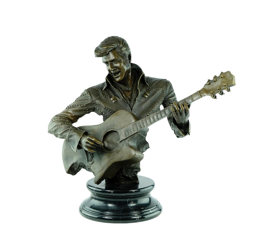Large bronze sculpture of Elvis Presley with his guitar
