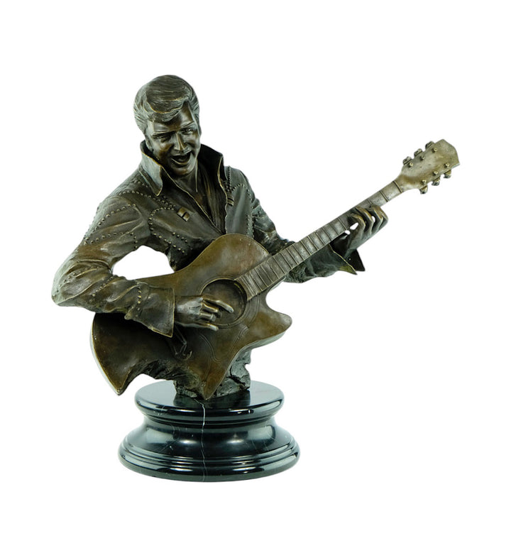 Large bronze sculpture of Elvis Presley with his guitar