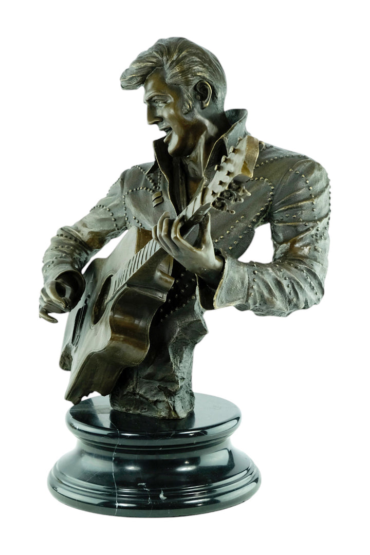 Large bronze sculpture of Elvis Presley with his guitar