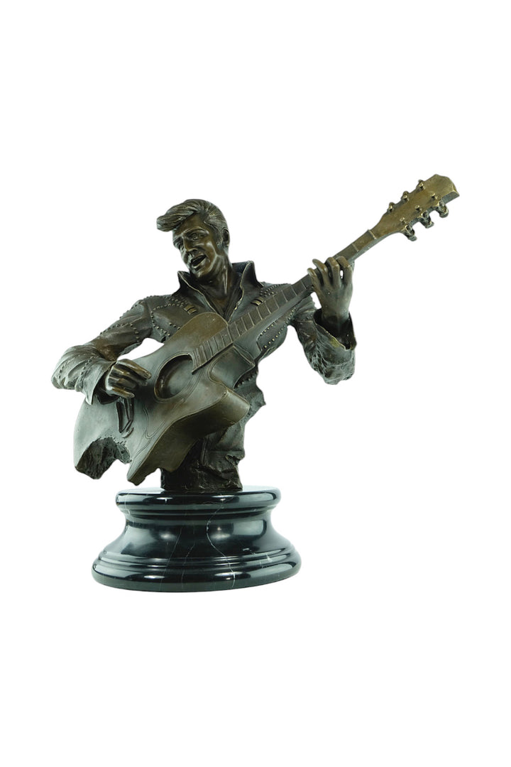 Large bronze sculpture of Elvis Presley with his guitar