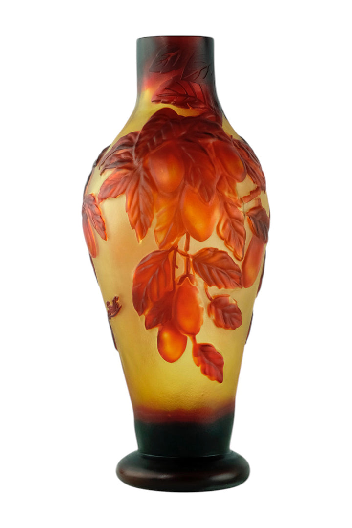Cameo glass vase with prune decoration
