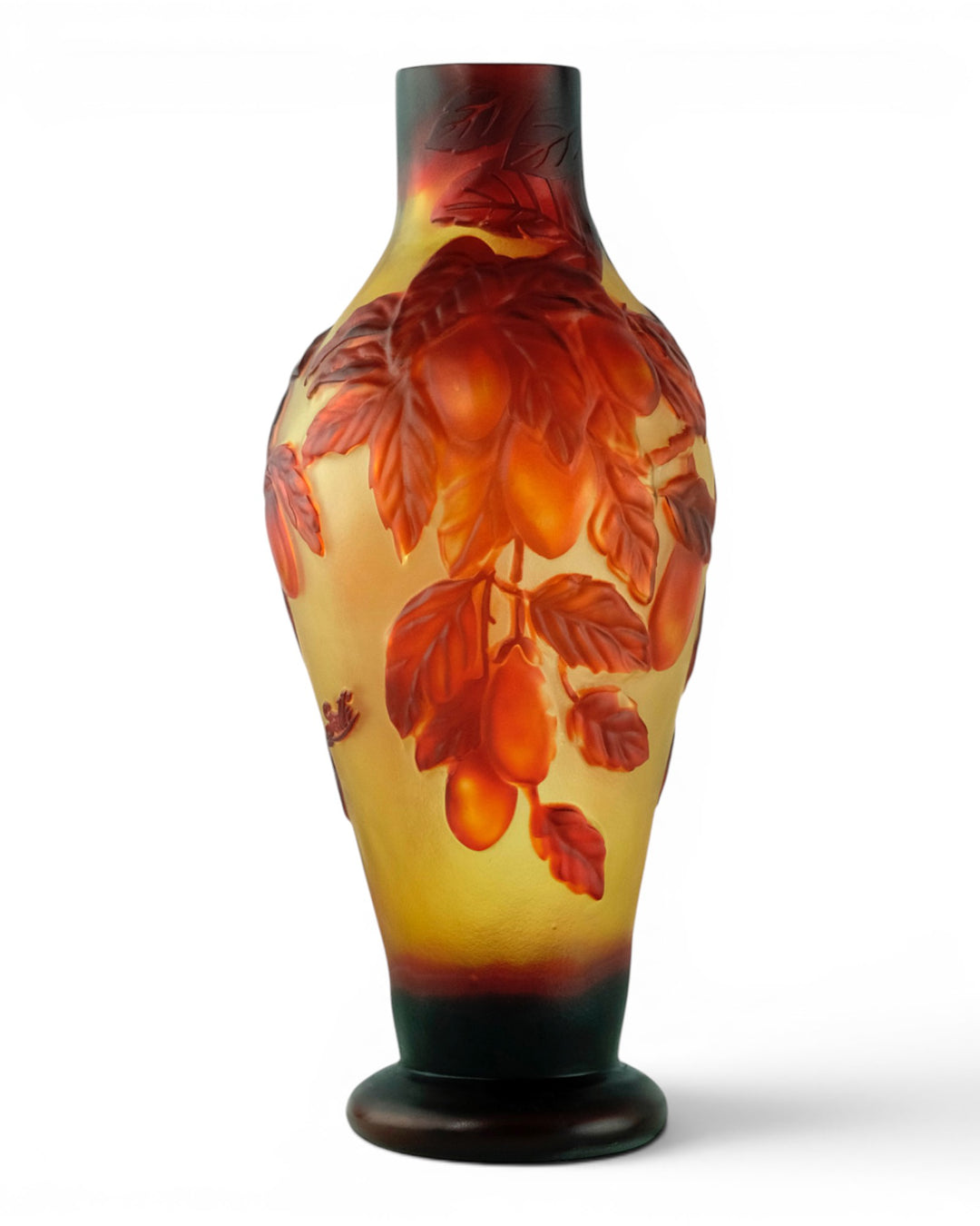 Cameo glass vase with prune decoration