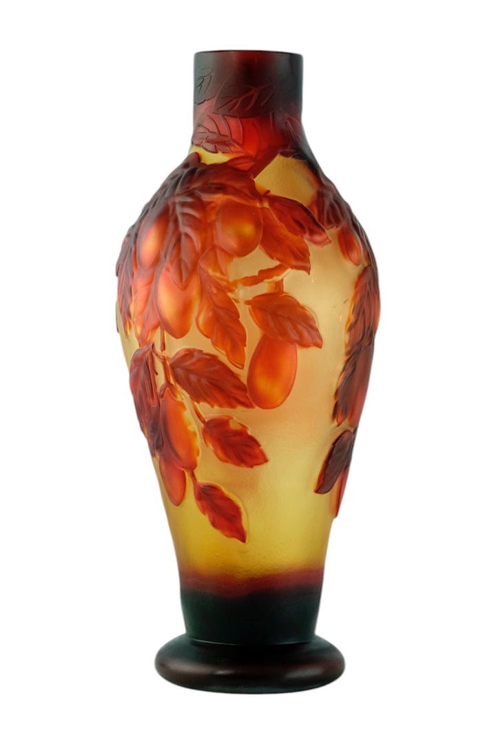 Cameo glass vase with prune decoration