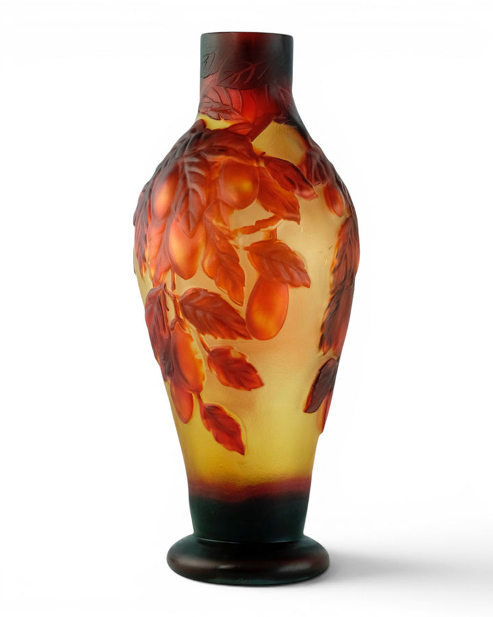 Cameo glass vase with prune decoration