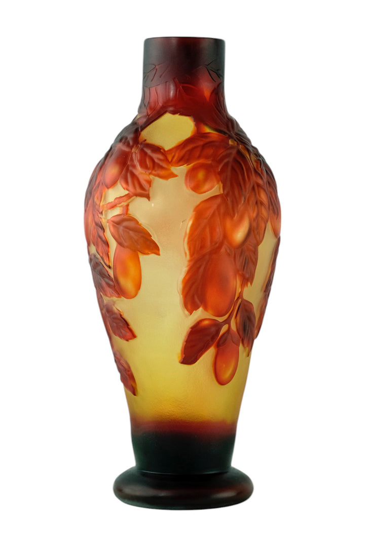 Cameo glass vase with prune decoration