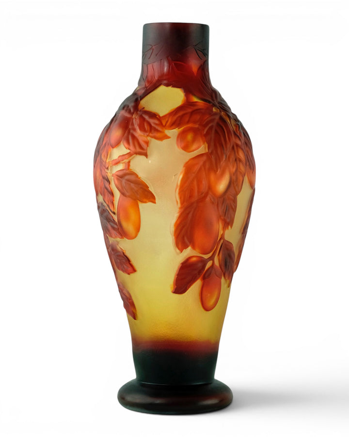 Cameo glass vase with prune decoration