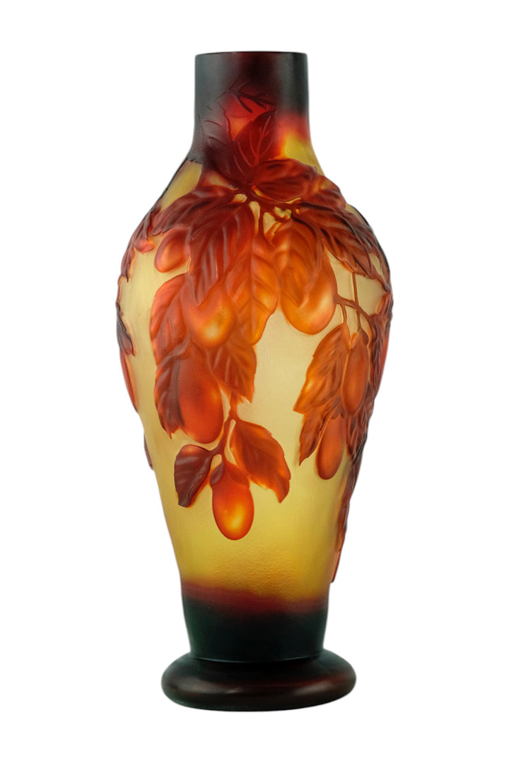 Cameo glass vase with prune decoration
