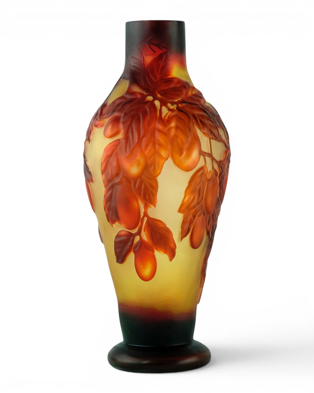 Cameo glass vase with prune decoration
