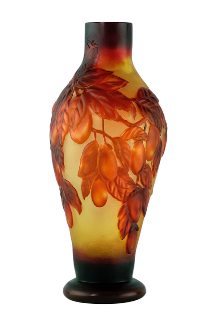 Cameo glass vase with prune decoration