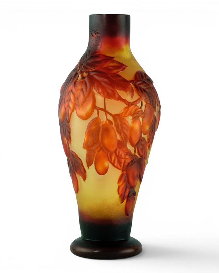 Cameo glass vase with prune decoration