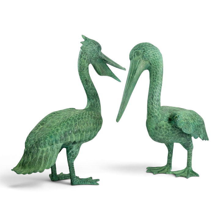 Paar bronzen pelikanen sculpturen 