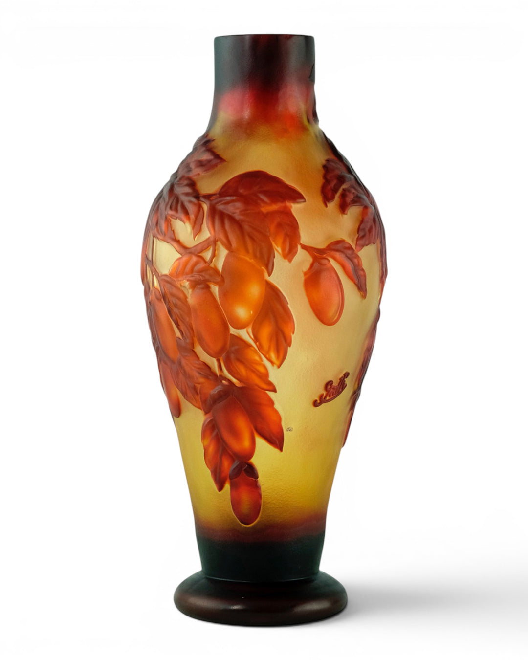 Cameo glass vase with prune decoration