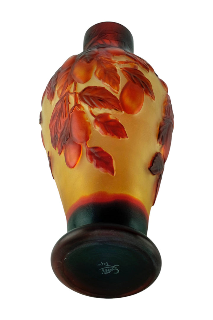 Cameo glass vase with prune decoration