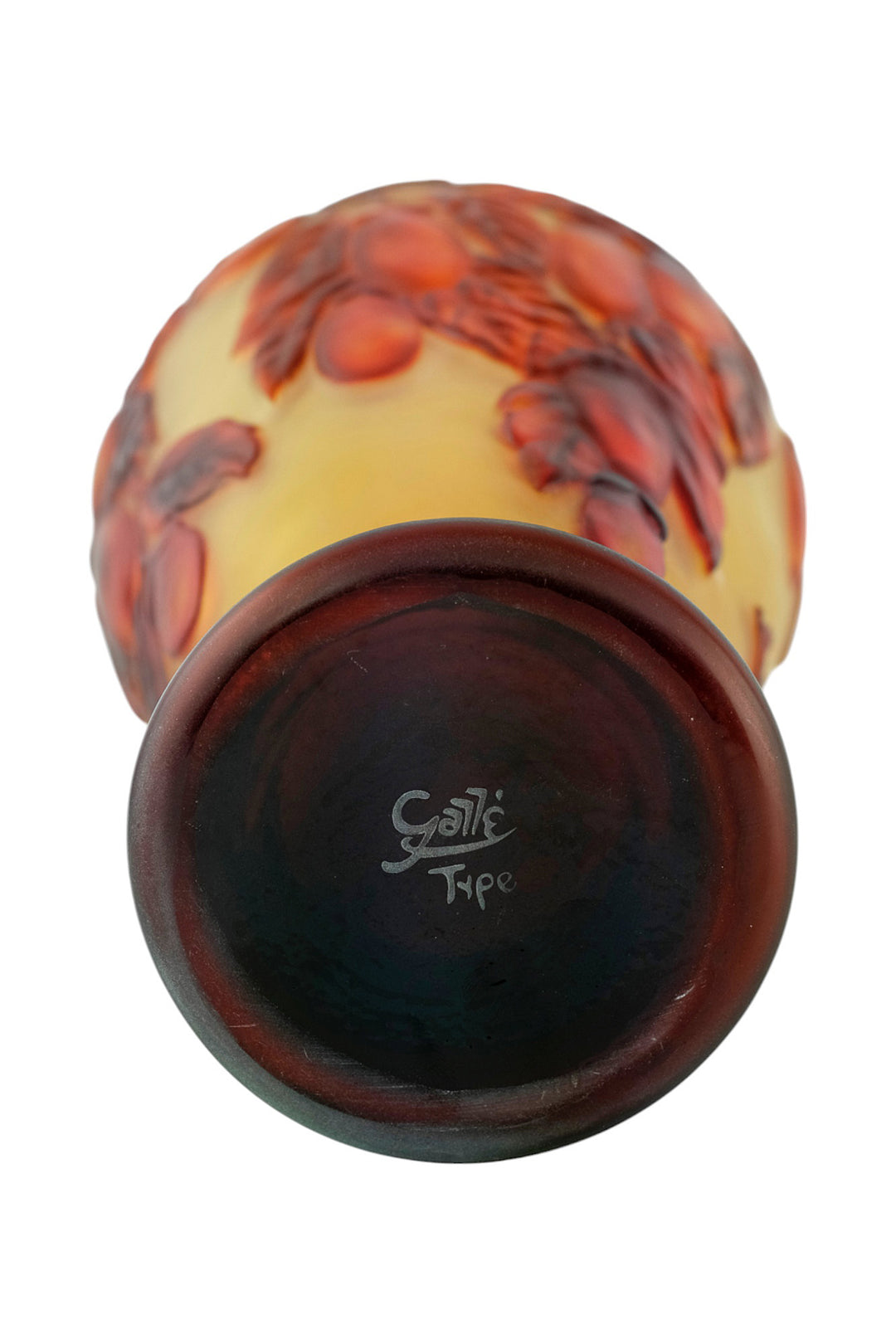 Cameo glass vase with prune decoration