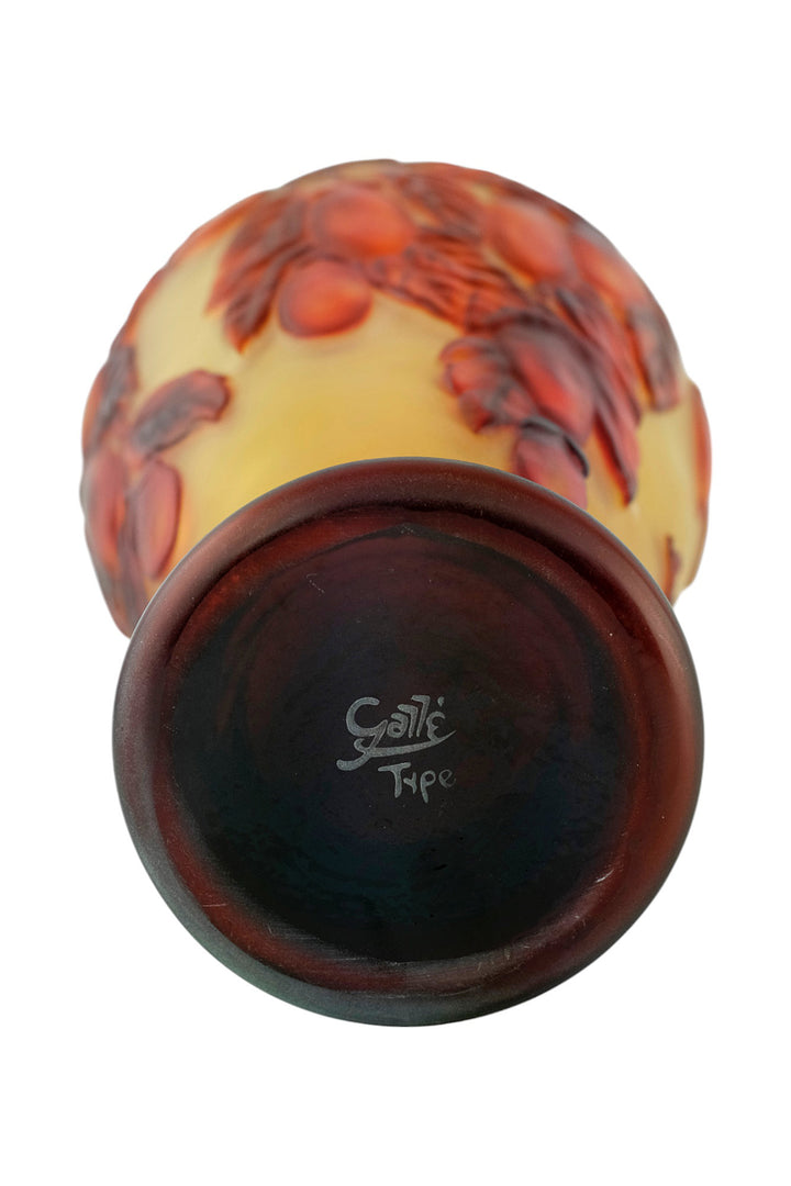 Cameo glass vase with prune decoration