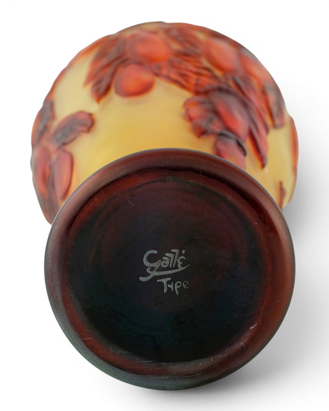 Cameo glass vase with prune decoration