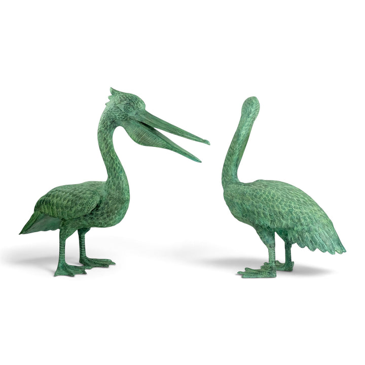 Paar bronzen pelikanen sculpturen 