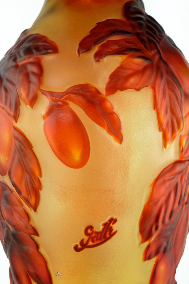Cameo glass vase with prune decoration