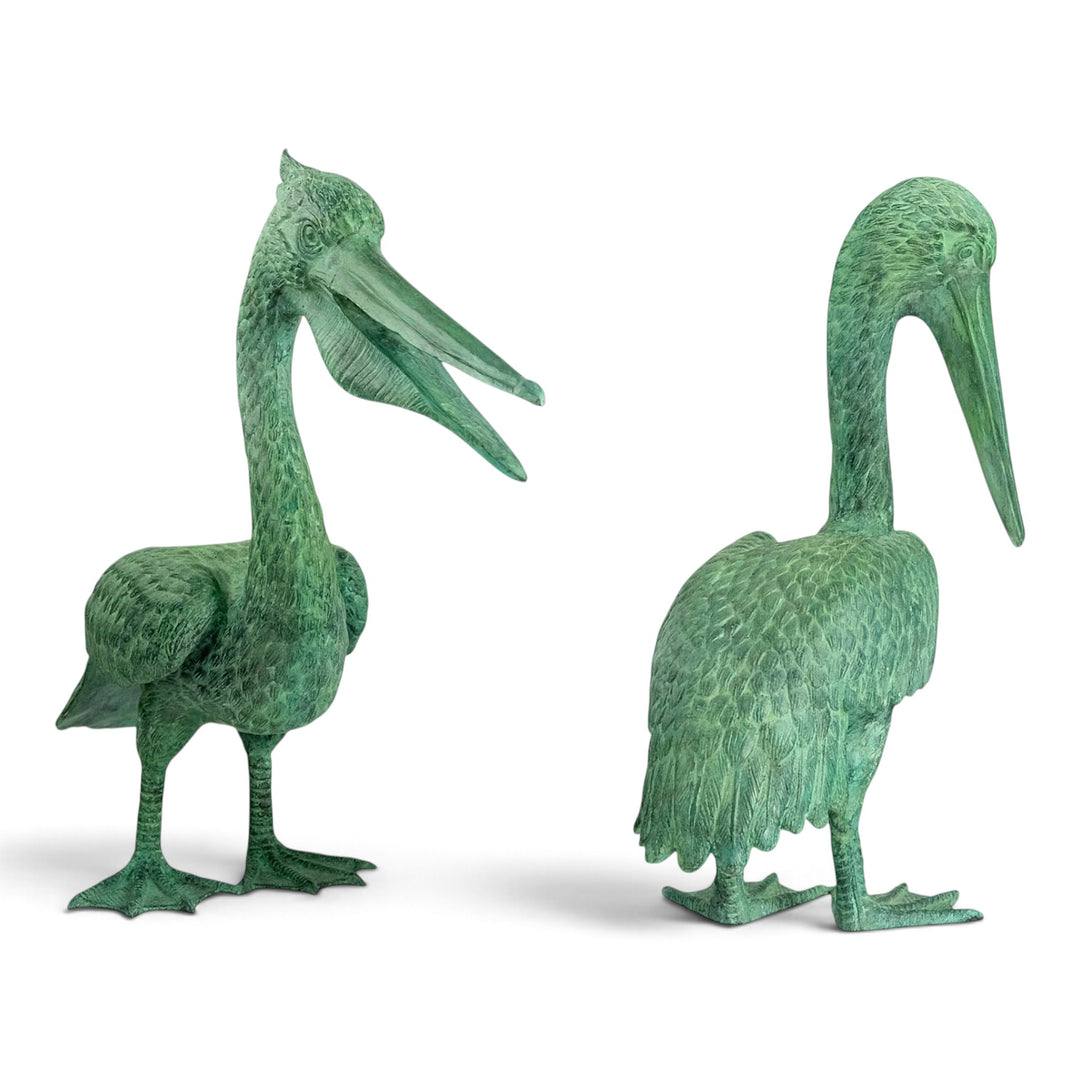 Paar bronzen pelikanen sculpturen 