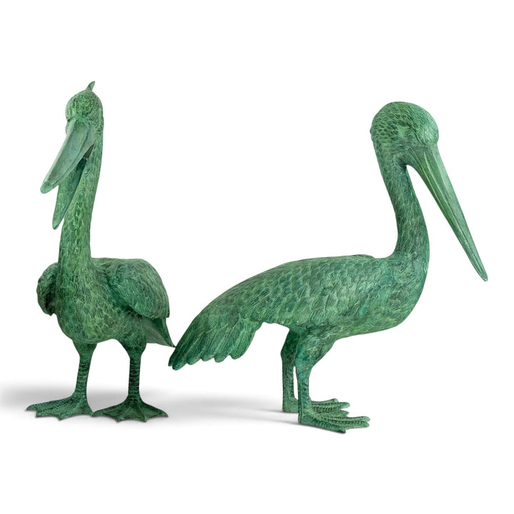 Paar bronzen pelikanen sculpturen 