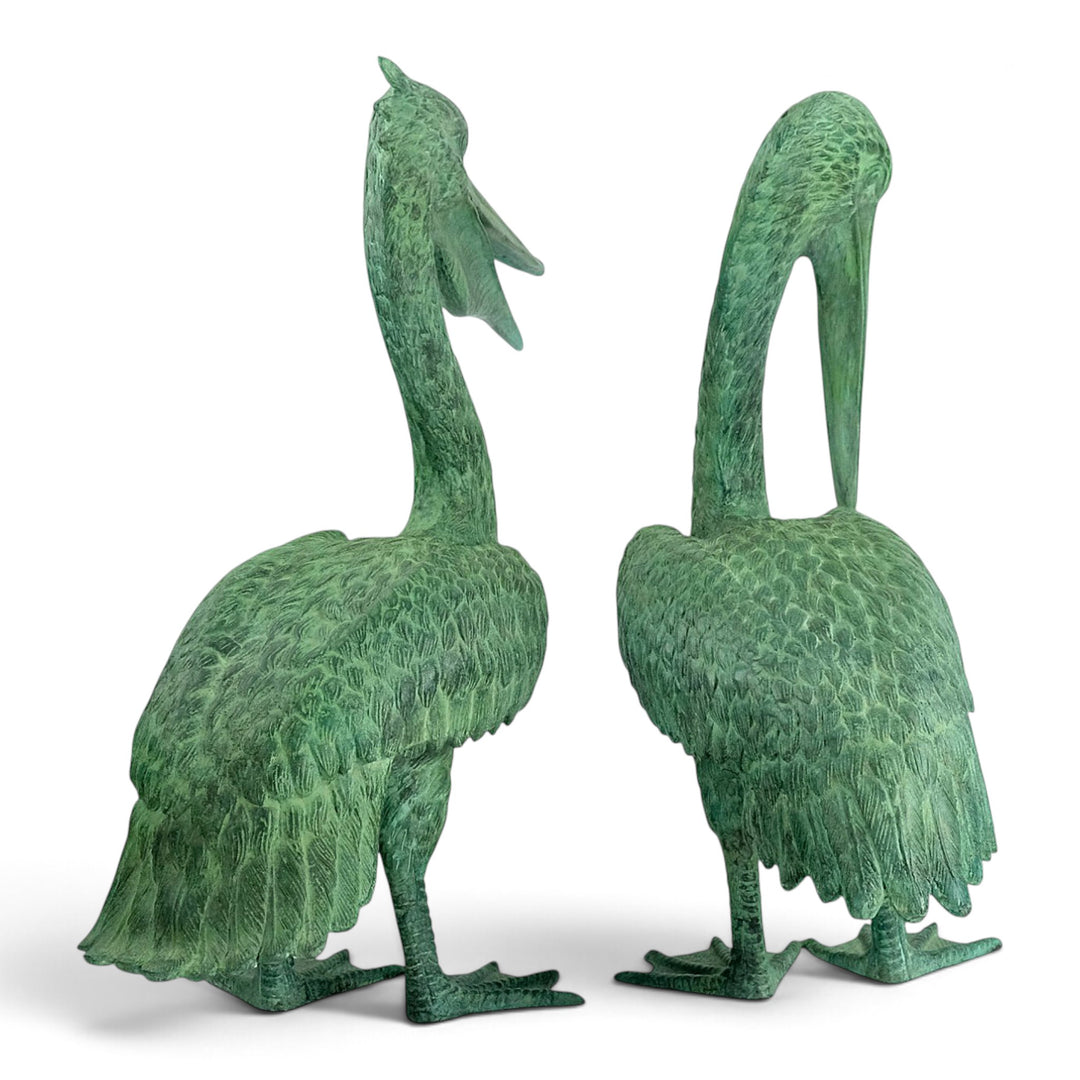 Paar bronzen pelikanen sculpturen 