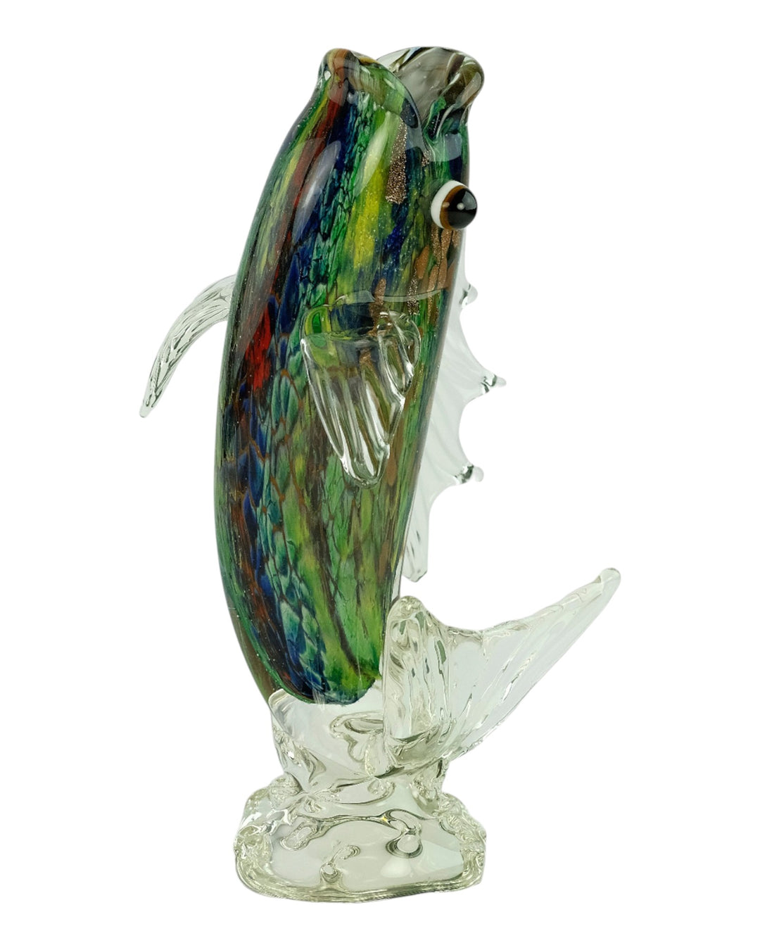 Glass sculpture of a fish jumping out of the water