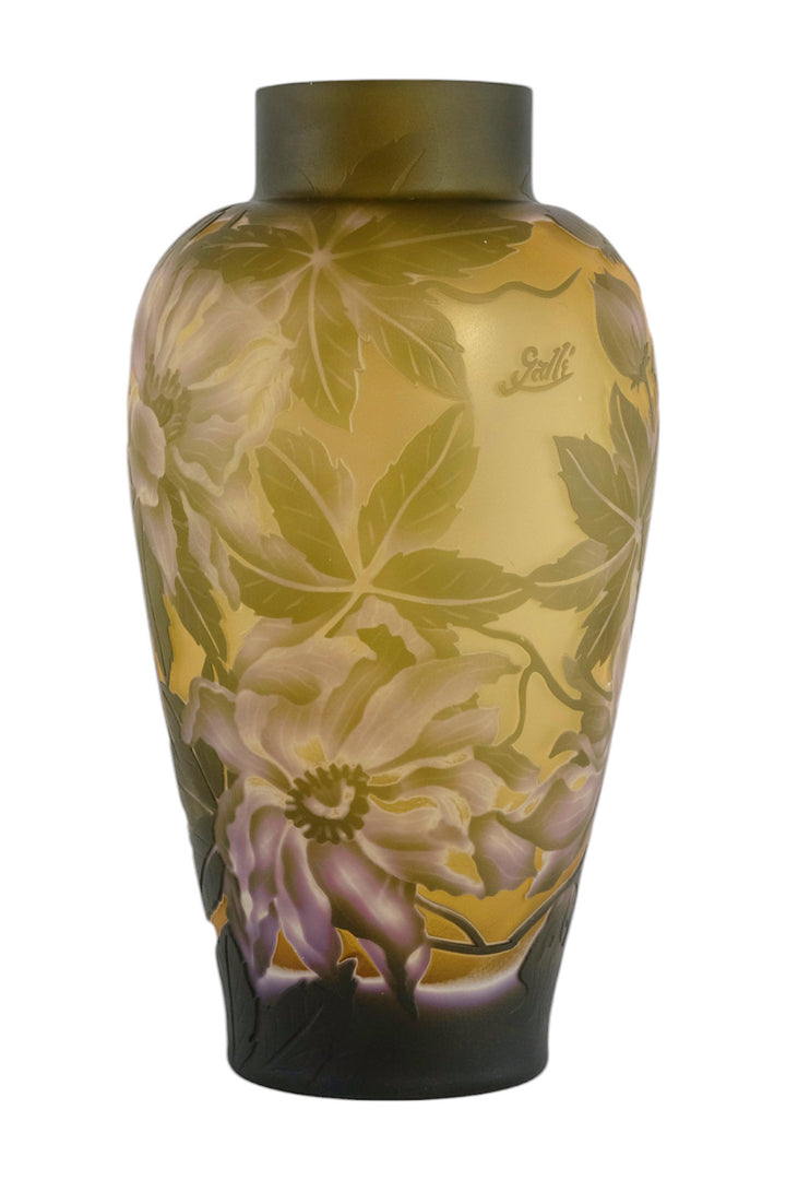Cameo glass vase with peony flower decoration