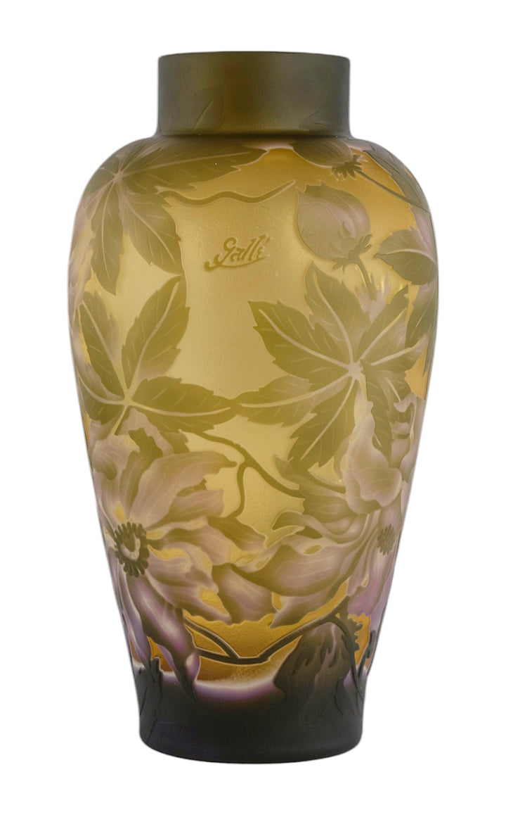 Cameo glass vase with peony flower decoration