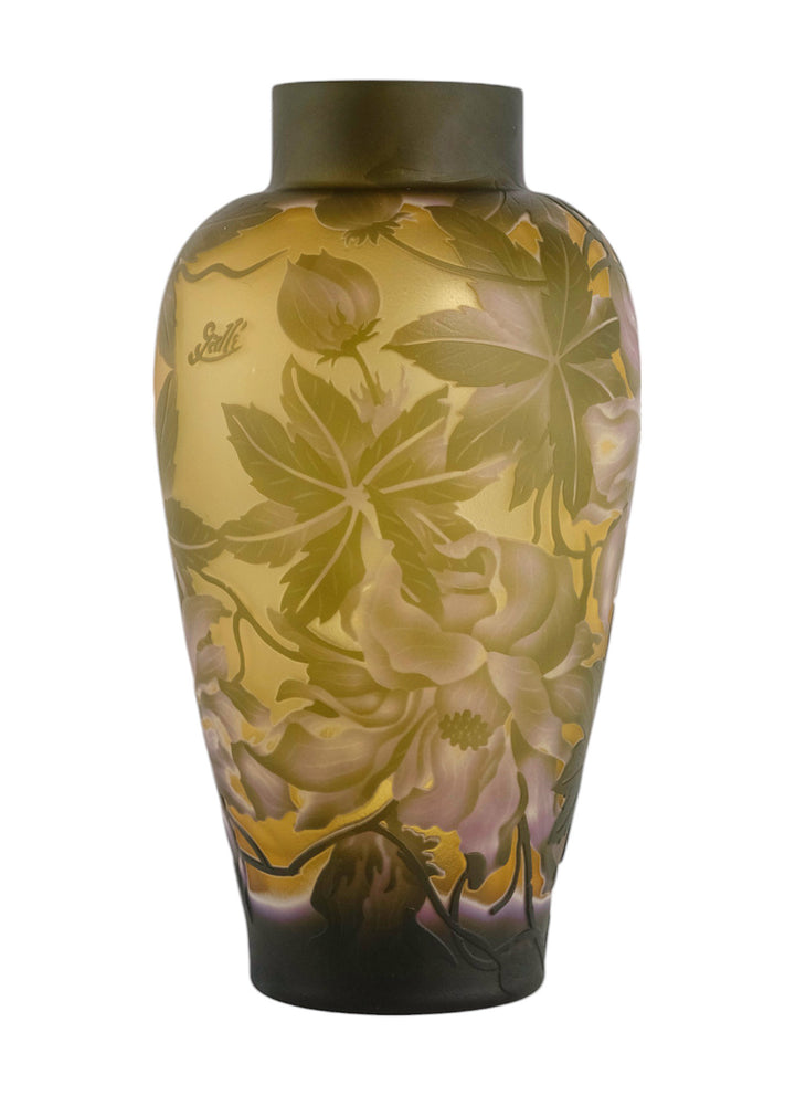 Cameo glass vase with peony flower decoration