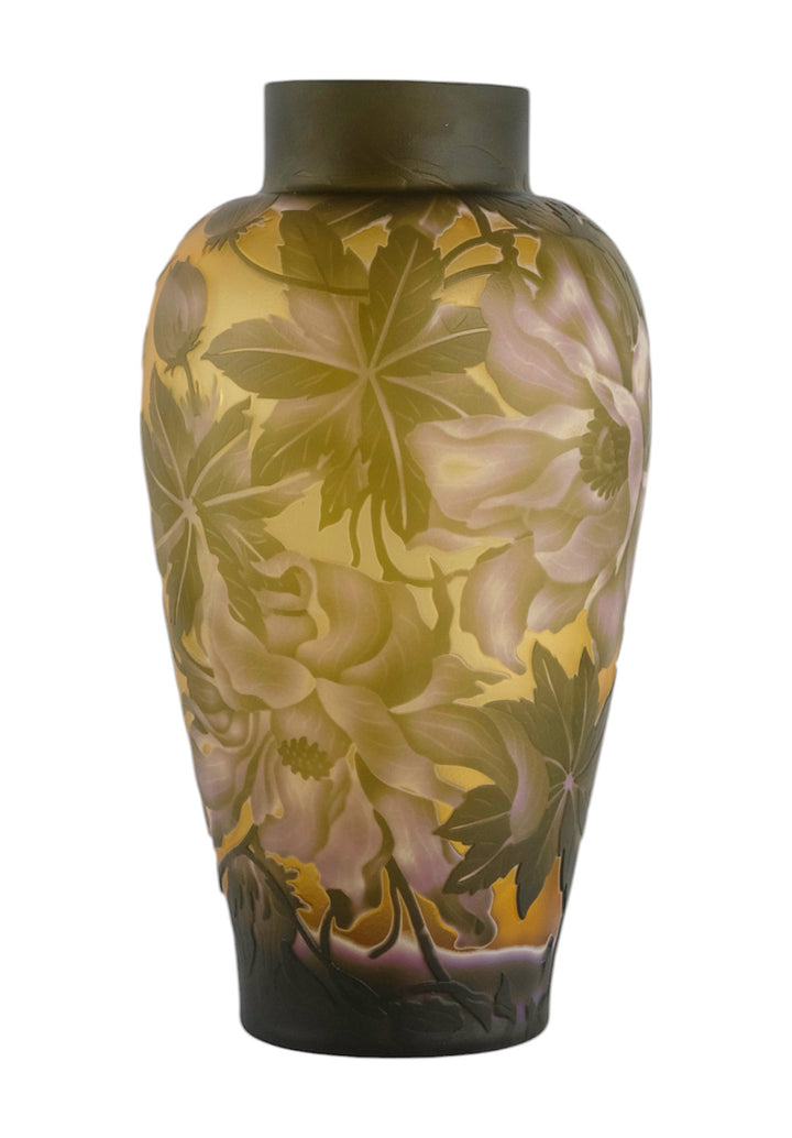 Cameo glass vase with peony flower decoration
