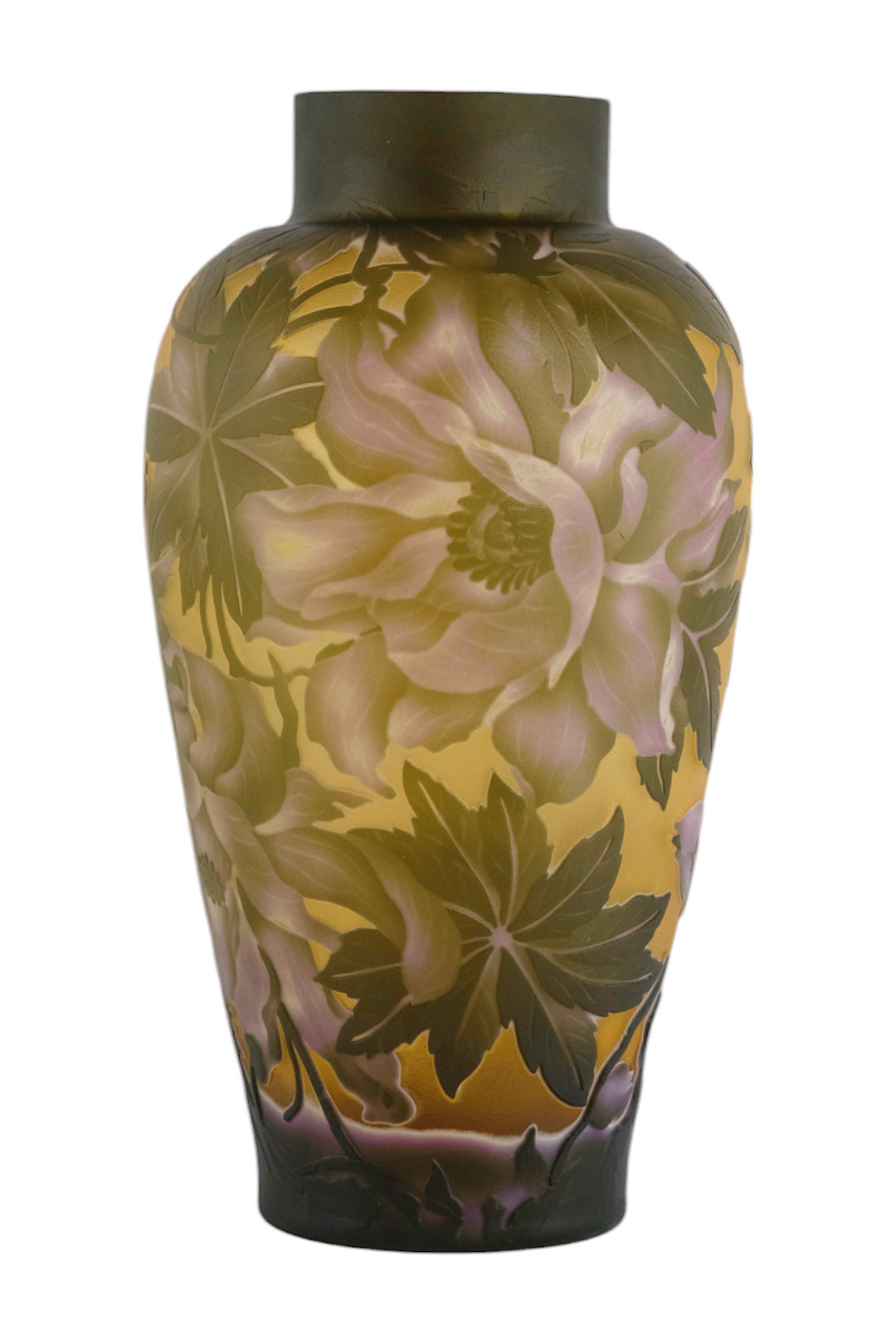 Cameo glass vase with peony flower decoration