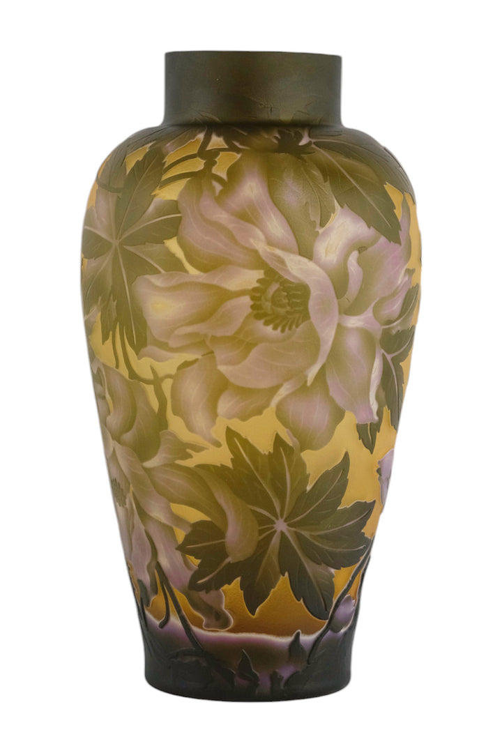 Cameo glass vase with peony flower decoration