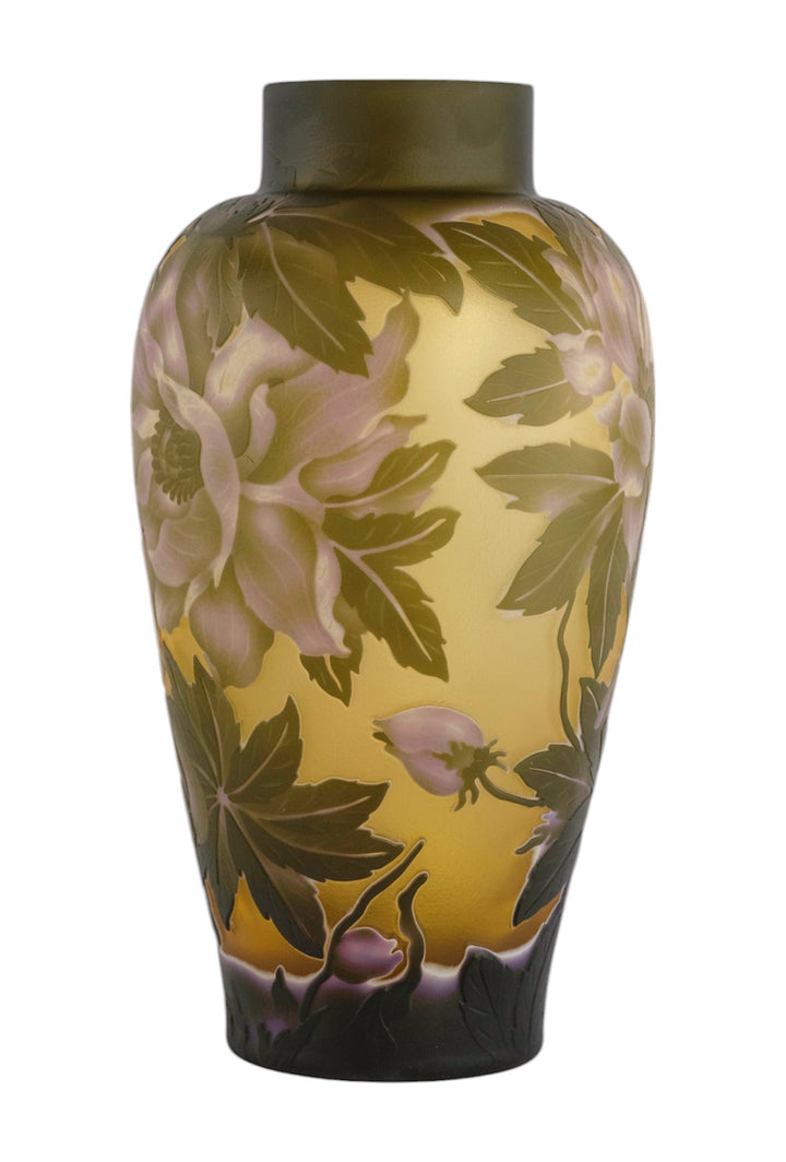 Cameo glass vase with peony flower decoration