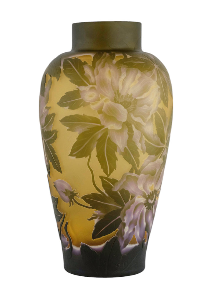 Cameo glass vase with peony flower decoration