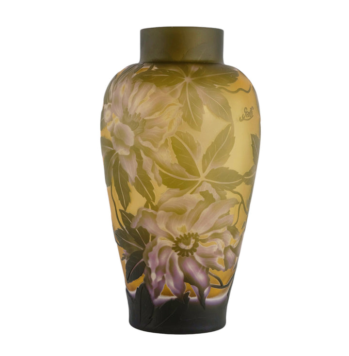 Cameo glass vase with peony flower decoration