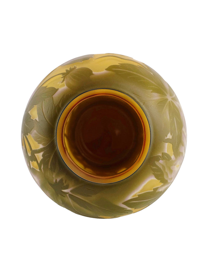 Cameo glass vase with peony flower decoration