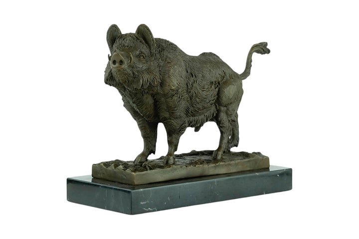 Bronze sculpture of a standing wild boar