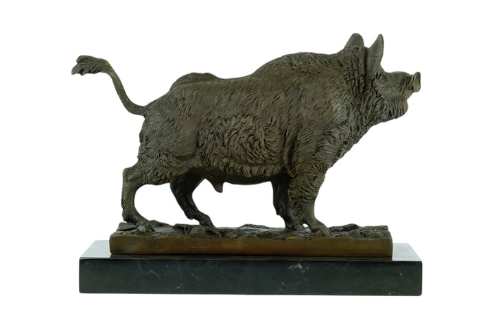 Bronze sculpture of a standing wild boar
