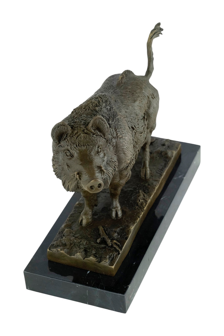 Bronze sculpture of a standing wild boar