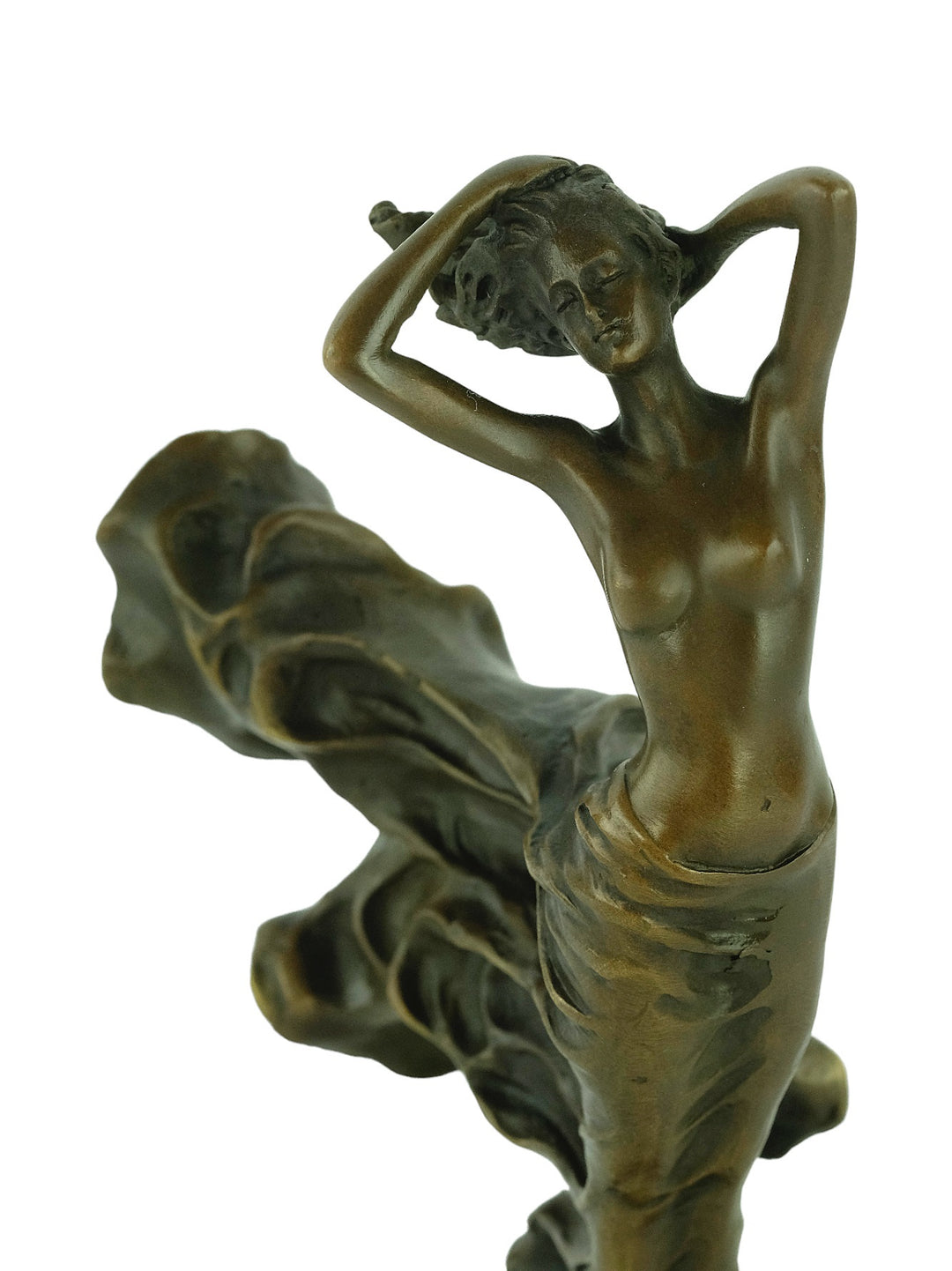 Bronze sculpture of a female in a swirling dress