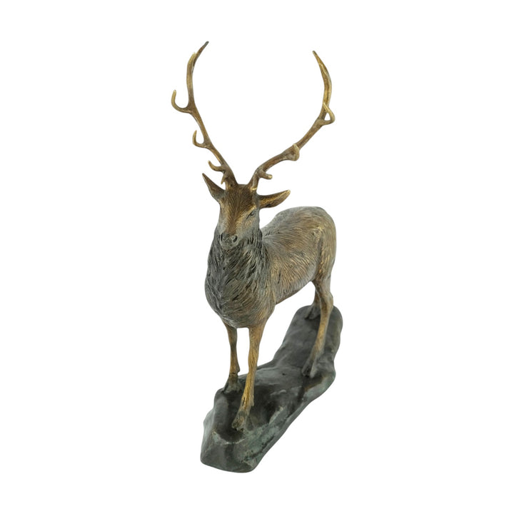 Bronze sculpture of a standing stag