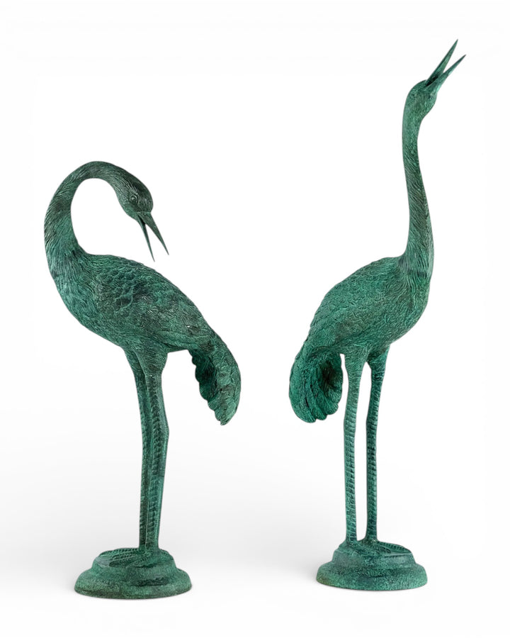Paar bronzen kraanvogel beelden