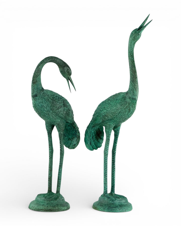 Paar bronzen kraanvogel beelden