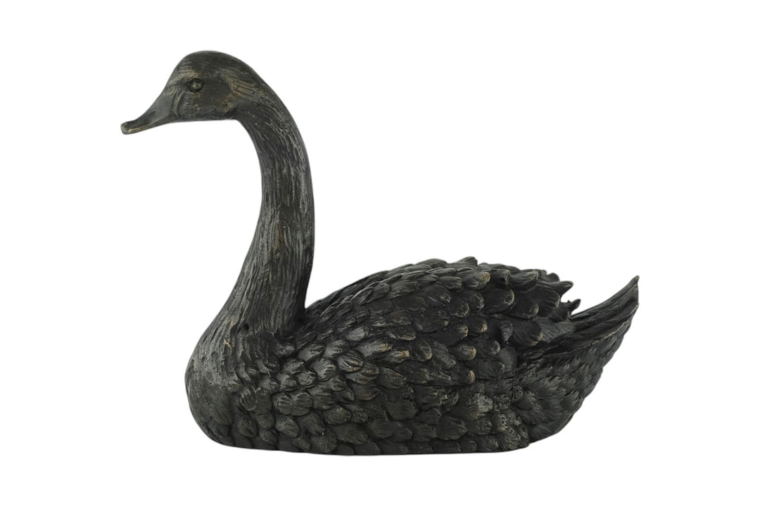 Bronze sculpture of a swimming swan
