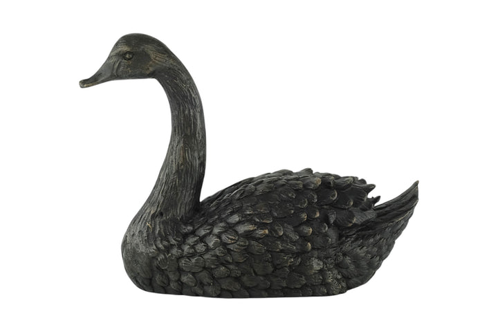 Bronze sculpture of a swimming swan