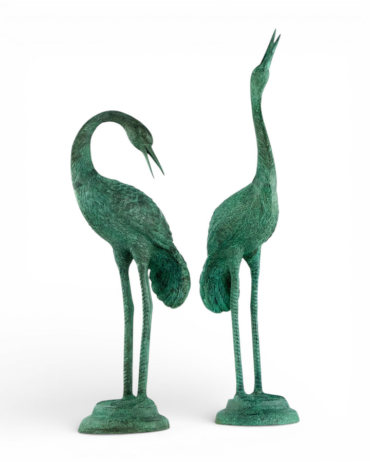 Paar bronzen kraanvogel beelden
