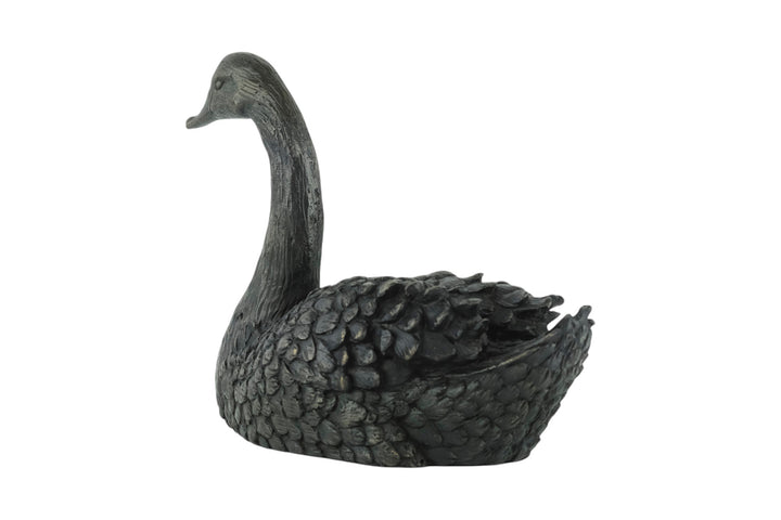 Bronze sculpture of a swimming swan