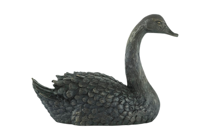 Bronze sculpture of a swimming swan